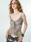 DAIIIBABYYY  -  Mint Manbo Heavy Industry Lace Splicing Printed Glass Bead Strap