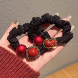 DAIIIBABYYY  -  Fashion red square hair band women's high-end versatile ponytail headband Korean version of ball hair new hair accessories