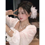Daiiibabyyy  1pc Pure Desire Style White Flower Hair Clip, Side Hair Accessory with Artificial Flowers, Simulation Floral Headpiece for Beach