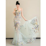 Daiiibabyyy  Floral Mermiad Long Wedding Dresses Women Elegant Strapless Sleeveless Formal Birthday Evening Party Dress Customized Prom Gowns