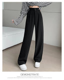 Daiiibabyyy  New Narrow Suit Mop Pants for Women Loose Solid Color Slim Straight Trousers Casual Elastic High Waist Wide Leg Pants Mujer