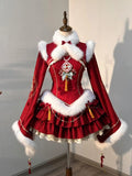 DAIIIBABYYY  -  Japan New Chinese Style Retro Cute Improved Cheongsam New Year'S Shirt Lolita Long-Sleeved Waist Cake Puffy Dress Winter