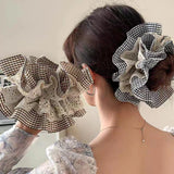 DAIIIBABYYY  -  1pc elegant lace double-layer large intestine hair band, women's new style wrinkled high-end ponytail hair accessories