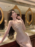 DAIIIBABYYY  -  Sexy Satin Spaghetti Strap Party Dress Elegant Floral Slim Birthday Evening Prom Midi Dress Female High Waist Split Vestidos New