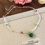 Daiiibabyyy  Creative Candy Color Glass Beads Opal Green Apple Beaded Necklace for Women Female Silver Plating Chain Strand Chokers