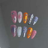 DAIIIBABYYY  -  10pcs Handmade Press on Nails Sweet Cool Aurora Butterfly Star Fake Nail Tips Wearable Summer Spice Girls Almond False Nails