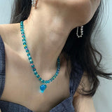 Daiiibabyyy  New Colorful Bead Necklace Sweet Cute Girlish Style Transparent Heart-Shaped Collarbone Chain Novel Necklace Women's Jewelry