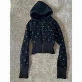 Daiiibabyyy  American Retro Spicy Girl Vintage Early Taste Dopamine Star Full Print Spring Autumn Hooded Long Sleeved Short Jacket