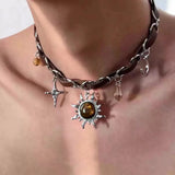 DAIIIBABYYY  -  Sweet Cool Butterfly Star Tassel Leather Brown Choker Clavicle Chain Necklace Female Punk Spicy Girl Grunge Accessories Jewelry