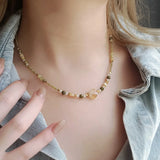 Daiiibabyyy  New Fashion Mix Color Natural Stone Crystal Glass Beads Beaded Necklace for Women 18K Gold Plated Stainless Steel Chokers