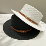 DAIIIBABYYY  -  Women's Panama Hat Flat Brim Bowknot Straw Cap Summer Beach Sun Hat Simple Casual Female Lady Brand Girls