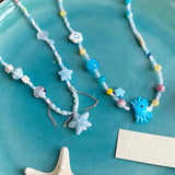 DAIIIBABYYY  -  Summer Ceramic Blue Starfish Shell Pendant Beaded Necklace For Women Y2K Aesthetic Charm Boho Beach Ocean EMO Accessories
