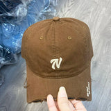 DAIIIBABYYY  -  Unisex Retro Washed Denim Baseball Cap – Broken Eaves Embroidery Outdoor Hip-Hop Style for Men & Women Caps for Men's Cap