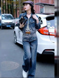 DAIIIBABYYY  -  European Hot-selling Fashion Heavy-duty Denim Suit for Women Autumn Casual Jacket Korean Wide-leg Pants Age-reducing Two-piece