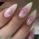Daiiibabyyy  24Pcs Mid-length French Almond Nails Set Press on Pink Edge Pearl Design Fake Nail Simple Detachable Full Cover False Nails Tips