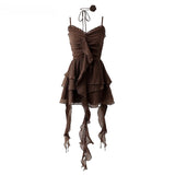 DAIIIBABYYY  -  Spicy Girl Retro V-neck Sleeveless Waist Suspender Dresses Women Summer Sexy Three-dimensional Flower Backless Short Sling Dress