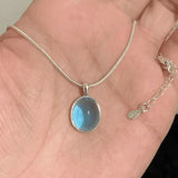 Daiiibabyyy  Korean Silver Color Oval Aquamarine Pendant Necklace Ladies Girls Luxury Snake Chain Necklace Fashion Jewelry Accessories