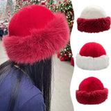 Daiiibabyyy  Christmas Red Fluffy Fur Bucket Hats women Thick Plush Winter Hat Imitation Mink Fur Christmas Hat Windproof Warm Panama Caps