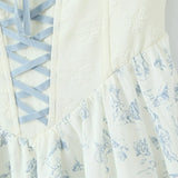 Daiiibabyyy  Floral Print Bow Wood ears Sqare Collar Puff Sleeve Long Dress Women Bandage Front Patchwork Body Swing Dresses Vestidos