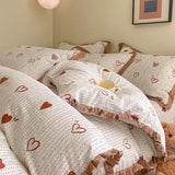 DAIIIBABYYY  -  French style pure cotton bed cover, four piece set on bed, 100 small floral all cotton duvet cover, bed sheet, lace style three