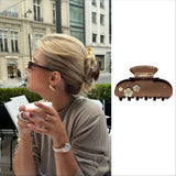 Daiiibabyyy  Luxury Crystal Flower Brown Hair Claw Clip for Women Girls Medium Size Acrylic Hair Clip Vintage Hair Accessories Autumn Winter