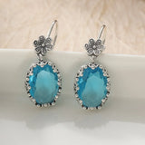 Daiiibabyyy  Elegant Exquisite Inlaid Blue Synthetic Zirconia Silvery Plated Pendant Earrings for Women Fashion Banquet Wedding Jewelry Gifts