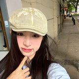 Daiiibabyyy  Women's Cute Hats Vintage Cool Style Floral Distressed Denim Wearing Newsboy Hats Upside Down Spring Summer Street Baseball Caps