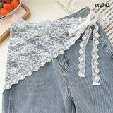 DAIIIBABYYY  -  Korean Lace Floral Hair Scarf female flower white sweet Triangle Scarf Summer Thin Breathable Travel Photo Headband head Scarf