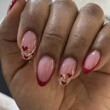 Daiiibabyyy  24Pcs Short Almond Nails Set Press on Leopard Print French Full Cover Fake Nails Tips with Cherry Pattern Detachable False Nails