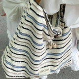 Daiiibabyyy  Contrast Color Striped Simple Grunge Shoulder Bags Sweet Y2k Aesthetic Casual Handbags All Match Chic Women Fashion Underarm Bag