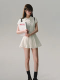 Daiiibabyyy High Quality Dress A-line Short Sleeved Shirt Skirt Commuting College Style Elegant Sexy Lace Decoration Retro Dress Vestido Y2k