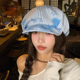 Daiiibabyyy  Dopamine Fashion Gradual Change Sweet Star Stripe Print Berets Y2K Spring Autumn Travel Versatile Elegant Painter Hats Woman