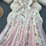 DAIIIBABYYY  -  Elegant Butterfly Print Mesh Spliced Ruffle Sleeveless Chic Straps Slim Slip Dresses French Women High Street Summer Clothing