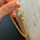 Daiiibabyyy  French Style Retro Red Zircon Heart Design Bracelets Fashion Gold Color Chain Bracelet Hand Jewelry For Women