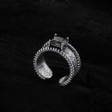 Daiiibabyyy 925 Sterling Silver Grass Texture Geometric Ring for Women Girl Gift Retro Zircon Wide Punk Jewelry Dropshipping