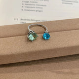 Daiiibabyyy  New Korean Copper Set Zircon Open Ring for Women Exquisite Colorful Rhinestone Adjustable Ring Engagement Dating Jewelry