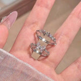 Daiiibabyyy  Fashion Bowknot Zircon Rings for Women Girls Luxury Geometric Metal Open Rings Y2K 2000S Good Friend Jewelry Gifts Accessories