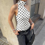 DAIIIBABYYY  -  Streetwear Wave Point Sexy Tanks Vintage Skew Collar One Shoulder Bandage Harajuku Camisole Y2k Aesthetic Bodycon Cropped Vest