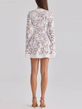 Daiiibabyyy  Lady Fashion Hight Waist Tie-Up Party Dress Elegant Lace Embroidery Hollow Beach Dress V-neck Long Sleeve Sexy White Short Dress