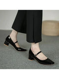 DAIIIBABYYY  -  New Women Red Black Mary Janes Shoes Lady High Quality Leather Low Heel Dress Shoes Square Toe Shallow Buckle Strap Shoes Female