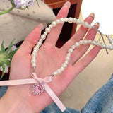 DAIIIBABYYY  -  Bow Love Cross Imitation Pearl Pendant Necklace for Women French Romantic Sweet Lolita Clavicle Chain Harajuku Y2K Jewelry Gifts