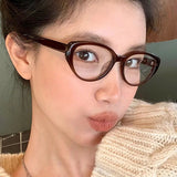 Daiiibabyyy  Trendy Frame Women Glasses Vintage Y2K Frosted Red Black Square Glass Eyewear Girls Decorative Outdoor Anti-blue Eyeglasses