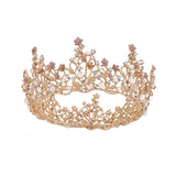 Daiiibabyyy  Baroque Pink Black Crystal Rhinestone Round Crown Tiara Hair Jewelry Wedding Hair Accessories Bridal Queen Party Crowns