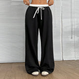 DAIIIBABYYY  -  Simple Straight-leg Casual Pants Loose and Slim Elastic Waist and Floor Trousers for Women