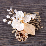 Daiiibabyyy  A bridal wedding headpiece, gold leaf hollow mesh pearl flower small hair comb, hair accessory, dress accessory
