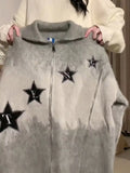DAIIIBABYYY  -  American Fashion Brand Patch Heavyweight Cardigan with Star Zipper Sweater Loose Autumn and Winter Knitted Lazy New Top