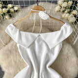 DAIIIBABYYY  -  Sexy pleated Off Shoulder Three-dimensional flower ruffle Dress Chic Vintage Evening Party Club  Women Chic puff dresses