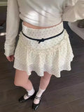 Daiiibabyyy Women Polk Dots Sweet Mini Skirts 2024 Fashion Summer Bow High Waist A-line White Short Vintage Preppy Style Cute Skirts