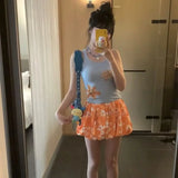 DAIIIBABYYY  -  Hot Girl Casual Sexy Suit Women's Summer Printed Vest Top High Waist A-line Mini Skirt Two-piece Set Fashion Female Clothes