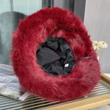 Daiiibabyyy  New Big Fluffy Faux Fur Bucket Hats for Women Luxury Plush Fisherman's Hat Winter Warm Fashion Colorful and Gorgeous Party Hat